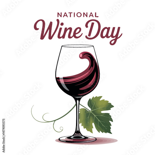 Artistic Wine Glass Illustration for National Wine Day with Grape Vine Element