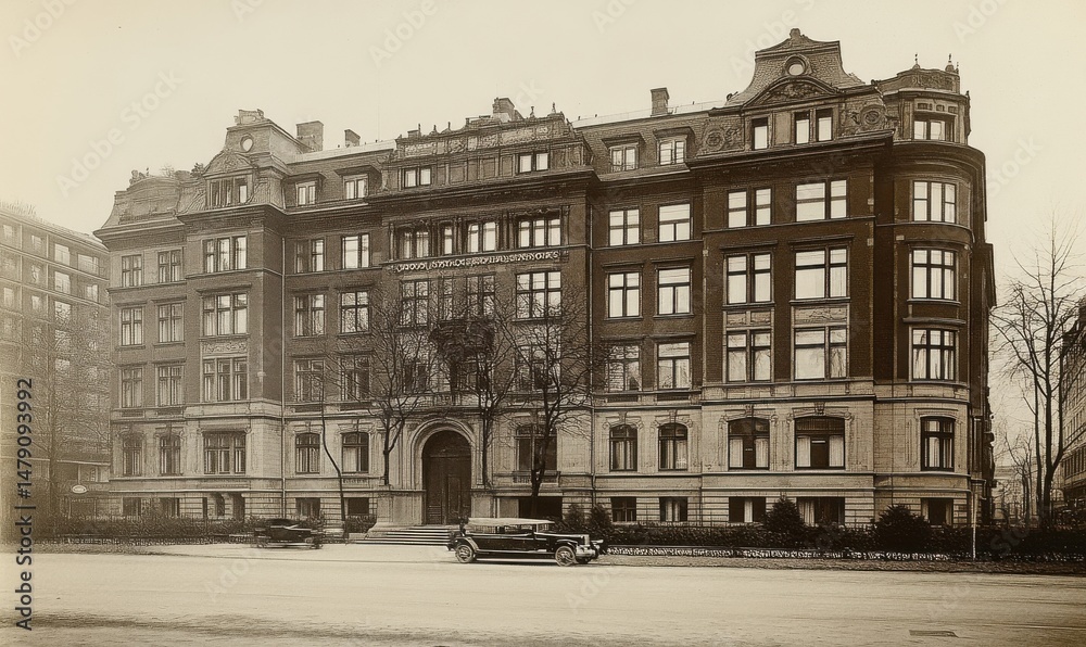 Fototapeta premium Large Classical Building in Sepia Photograph
