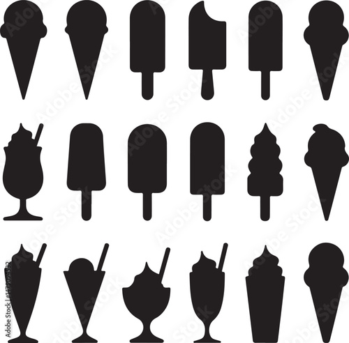 Classic Ice Cream Cone Silhouette Design

Double Scoop Ice Cream Vector Art

Ice Cream Sundae with Cherry Silhouette

Popsicle and Ice Cream Bar Vector Scene

Cute Ice Cream Character Silhouette