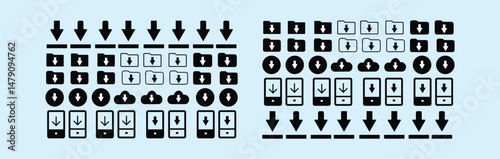 Download line icon set. Download Button Set Vector 
