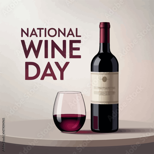 Elegant Red Wine Bottle and Glass Illustration for National Wine Day