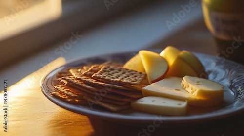 A plate with whole wheat crackers cheese 