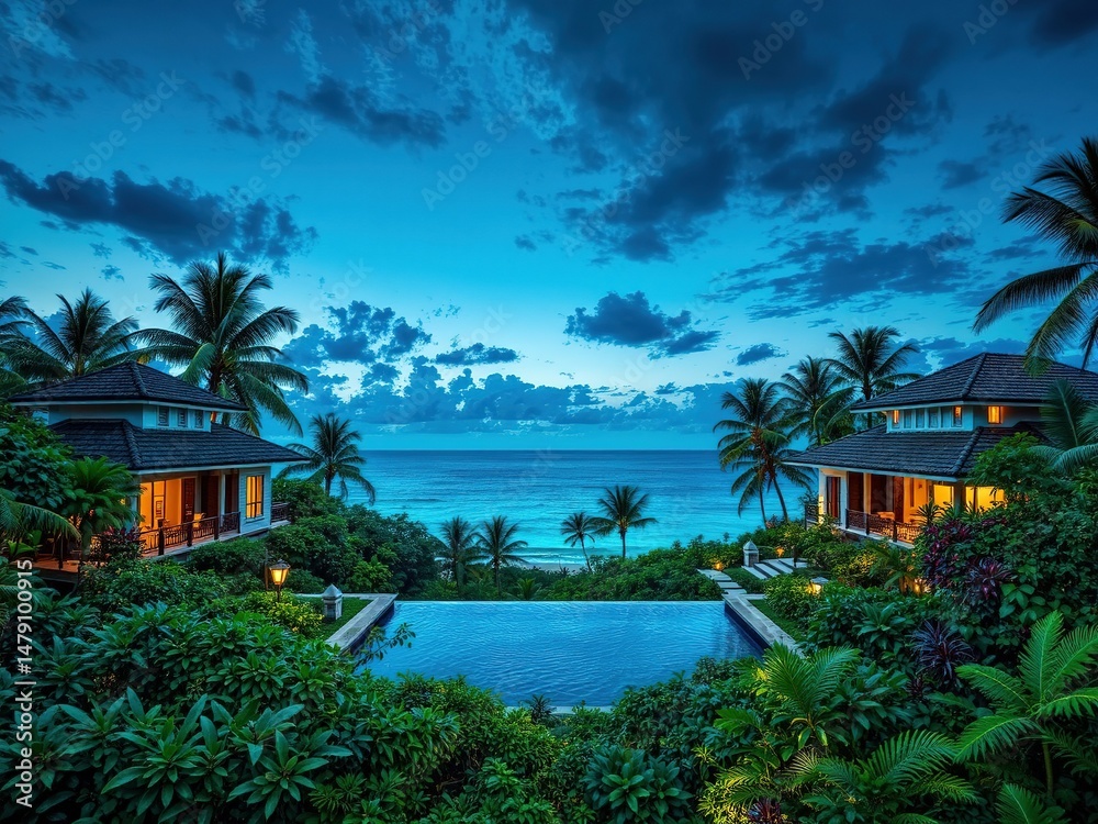 Fototapeta premium Tropical Caribbean Homes and Lush Landscapes