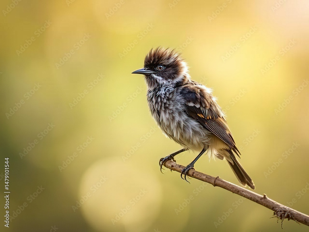 Fototapeta premium Young Stonechat on a Branch - Nature's Tiny Traveler