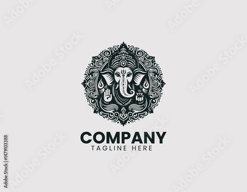 Revered Lord Ganesha with Divine Symbols Traditional Patterns Vector Logo Design, Honorable Hindu God Ganesha Divine Symbols Traditional Vector Logo, Respected Lord Ganesha Sacred Symbols Traditional 