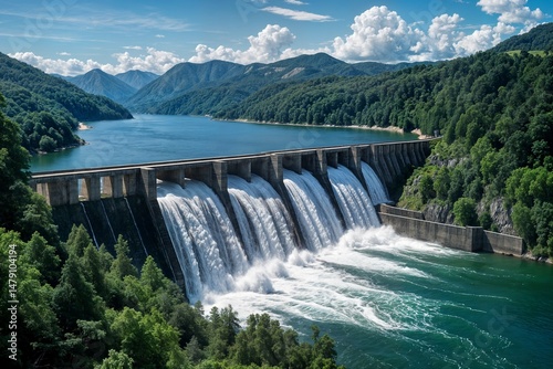 a picturesque scene of a dam in a natural landscape concept una pintoresca escena de una presa en un paisaje natural concepto scène pittoresque d'un barrage dans un paysage naturel concept baraj