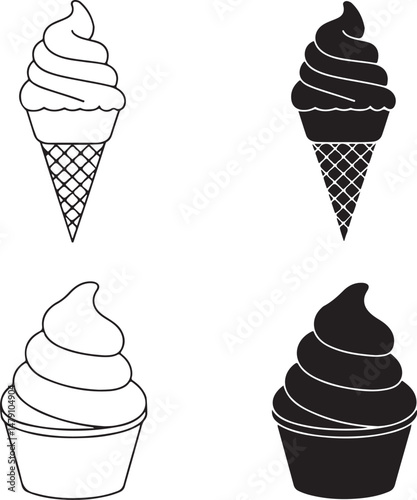 Classic Ice Cream Cone Silhouette Design

Double Scoop Ice Cream Vector Art

Ice Cream Sundae with Cherry Silhouette

Popsicle and Ice Cream Bar Vector Scene

Cute Ice Cream Character Silhouette