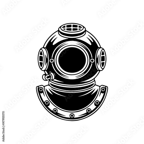 Retro style diver helmet isolated on white background. Design element for logo, label, sign, poster, menu. Vector illustration