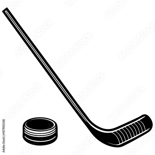hockey stick and puck vector silhouette 