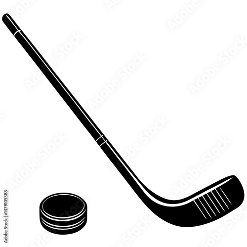 hockey stick and puck vector silhouette 