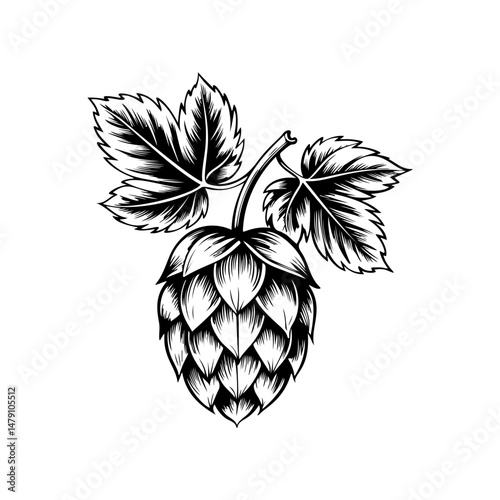 Illustration of beer hop in engraving style. Design element for poster, card, banner, sign, logo.