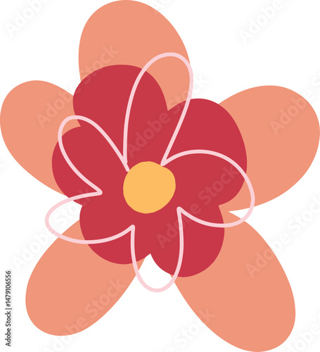 A simple floral design with a red flower and coral petals