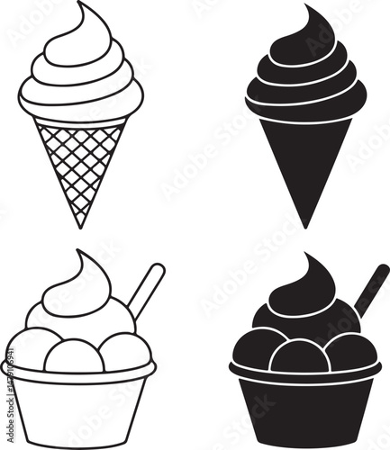 Classic Ice Cream Cone Silhouette Design

Double Scoop Ice Cream Vector Art

Ice Cream Sundae with Cherry Silhouette

Popsicle and Ice Cream Bar Vector Scene

Cute Ice Cream Character Silhouette