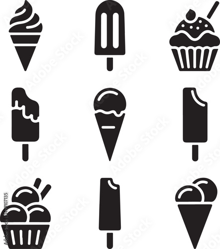 Classic Ice Cream Cone Silhouette Design

Double Scoop Ice Cream Vector Art

Ice Cream Sundae with Cherry Silhouette

Popsicle and Ice Cream Bar Vector Scene

Cute Ice Cream Character Silhouette
