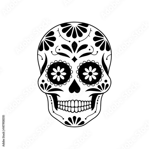 Illustration of mexican sugar skull. Day of the dead. Dia de los muertos. Vector illustration