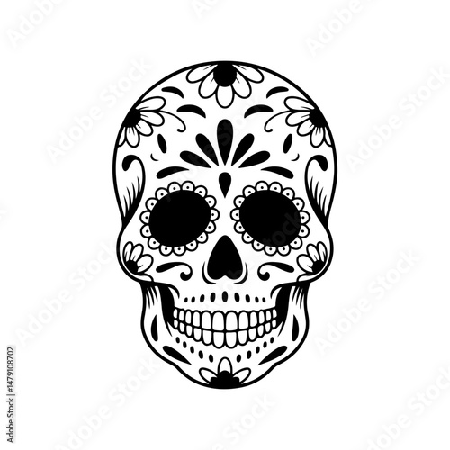 Illustration of mexican sugar skull. Day of the dead. Dia de los muertos. Vector illustration