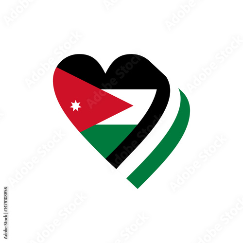 Heart shaped national flag of Jordan with red, green, black, and white colors and a seven-pointed star. Symbol of patriotism, love, and cultural pride, May 25 Jordan Independence Day. Free Download Heart shaped national flag of Jordan with red, green, black, and white colors and a seven-pointed star. Symbol of patriotism, love, and cultural pride, May 25 Jordan Independence Day. - GFXLoad