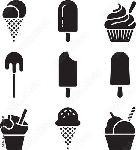 Classic Ice Cream Cone Silhouette Design

Double Scoop Ice Cream Vector Art

Ice Cream Sundae with Cherry Silhouette

Popsicle and Ice Cream Bar Vector Scene

Cute Ice Cream Character Silhouette