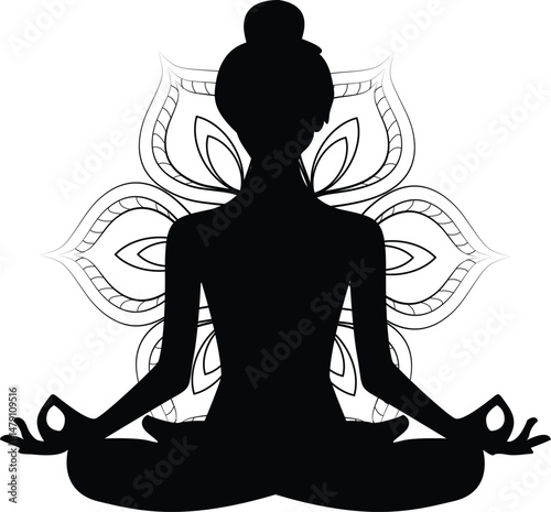 Yoga Day Silhouette Vector of Woman in Peaceful Pose