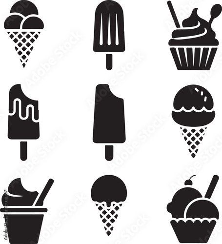 Classic Ice Cream Cone Silhouette Design

Double Scoop Ice Cream Vector Art

Ice Cream Sundae with Cherry Silhouette

Popsicle and Ice Cream Bar Vector Scene

Cute Ice Cream Character Silhouette