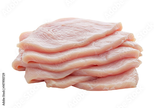 Pile of Fresh Chicken Breast Slices Ready for Cooking Preparation Isolated