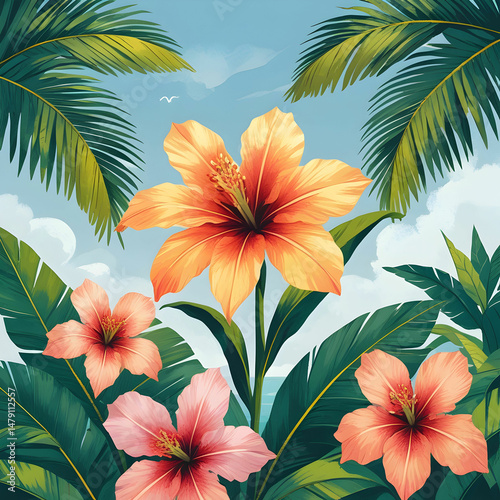 Summer Time Holiday Illustration with Flow