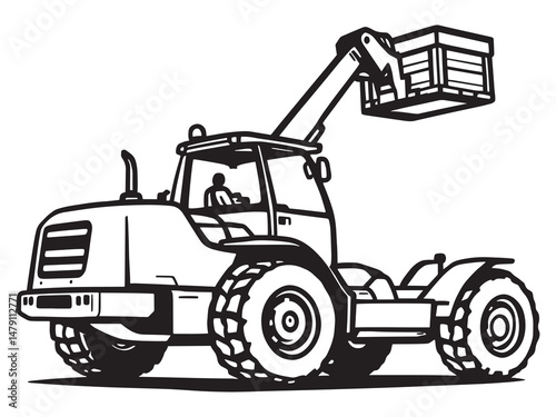 Modern Telehandler Outline Illustration