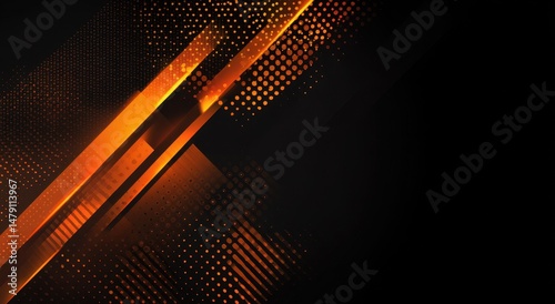 Abstract design featuring diagonal lines and orange accents.