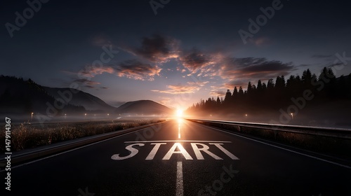 Journey begins at dawn a scenic road leading to new horizons nature landscape peaceful environment inspiring viewpoint