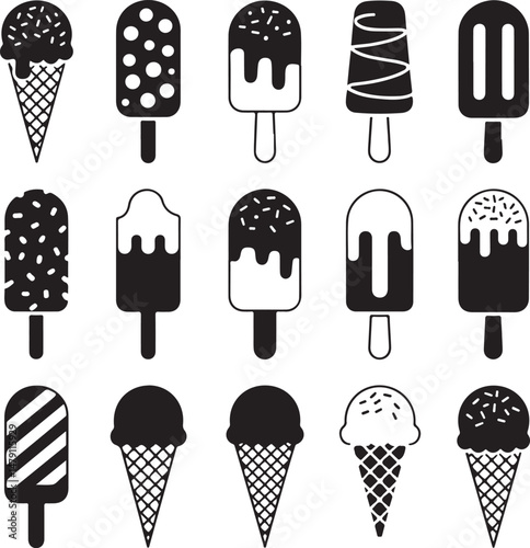Classic Ice Cream Cone Silhouette Design

Double Scoop Ice Cream Vector Art

Ice Cream Sundae with Cherry Silhouette

Popsicle and Ice Cream Bar Vector Scene

Cute Ice Cream Character Silhouette