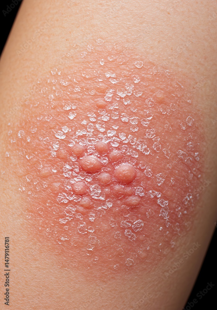 Fototapeta premium Close-up of Sunburnt Skin with Blisters: A Detailed Medical Image