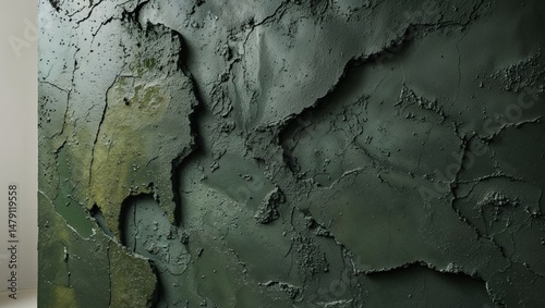 Unique Textured Dark Green Wall Surface with Natural Feel and Earthy Vibe