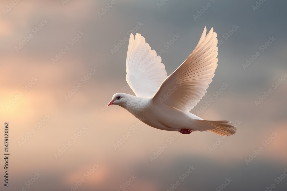 Graceful dove soaring through serene skies, embodying peace and Graceful dove soaring through serene skies, embodying peace and