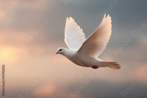 Graceful dove soaring through serene skies, embodying peace and