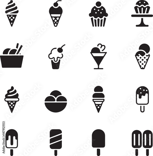 Classic Ice Cream Cone Silhouette Design

Double Scoop Ice Cream Vector Art

Ice Cream Sundae with Cherry Silhouette

Popsicle and Ice Cream Bar Vector Scene

Cute Ice Cream Character Silhouette