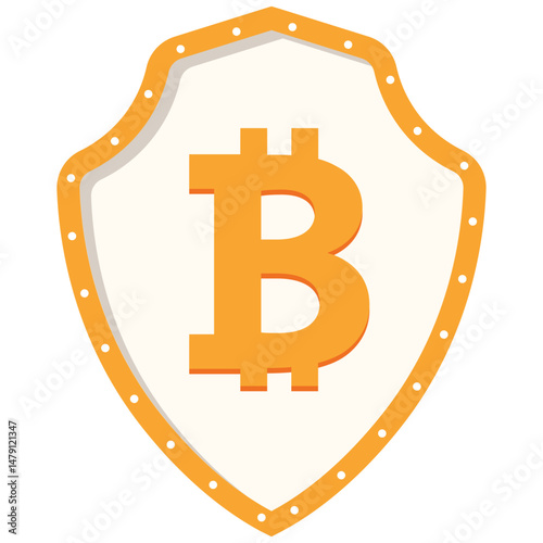 Bitcoin logo on a protective shield, symbolizing digital currency security and trust.