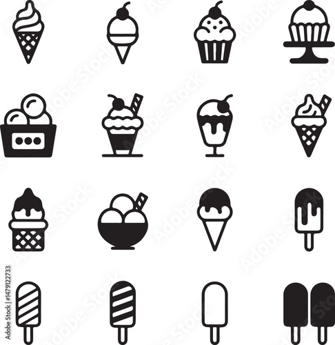 Classic Ice Cream Cone Silhouette Design

Double Scoop Ice Cream Vector Art

Ice Cream Sundae with Cherry Silhouette

Popsicle and Ice Cream Bar Vector Scene

Cute Ice Cream Character Silhouette