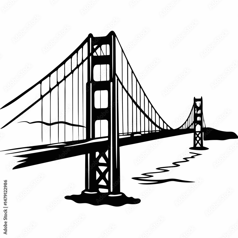 Fototapeta premium Golden Gate Bridge - line art illustration in white background