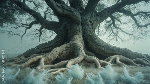 a unseen beneath a giant tree