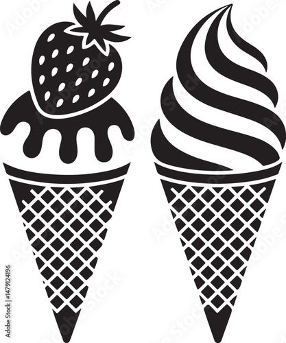 Classic Ice Cream Cone Silhouette Design

Double Scoop Ice Cream Vector Art

Ice Cream Sundae with Cherry Silhouette

Popsicle and Ice Cream Bar Vector Scene

Cute Ice Cream Character Silhouette