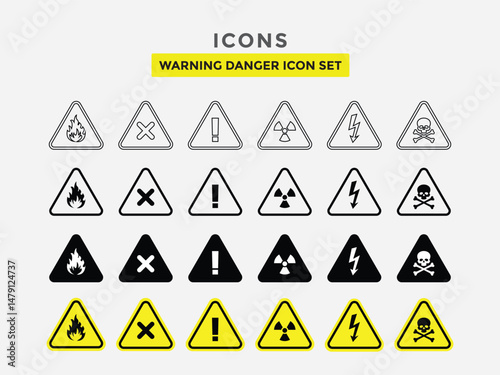 Warning caution sign icon set photo