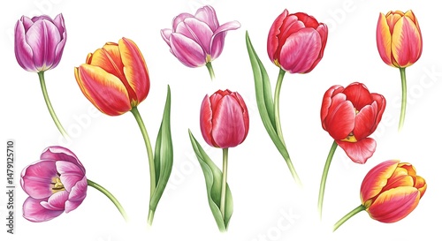 Vibrant Watercolor Tulips: A Botanical Celebration