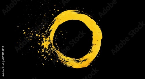 Abstract circular brushstroke design in bold yellow.