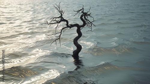 a twisting across a silver sea