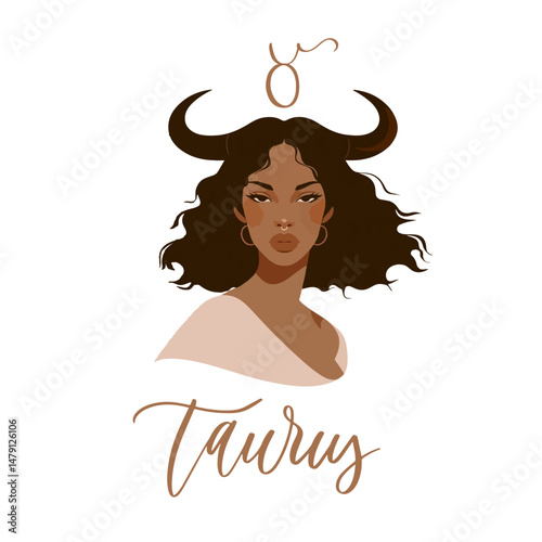 Zodiac girls Taurus. Vector astrological signs as a beautiful woman. Future telling, horoscope, alchemy, spirituality, occultism, fashion.