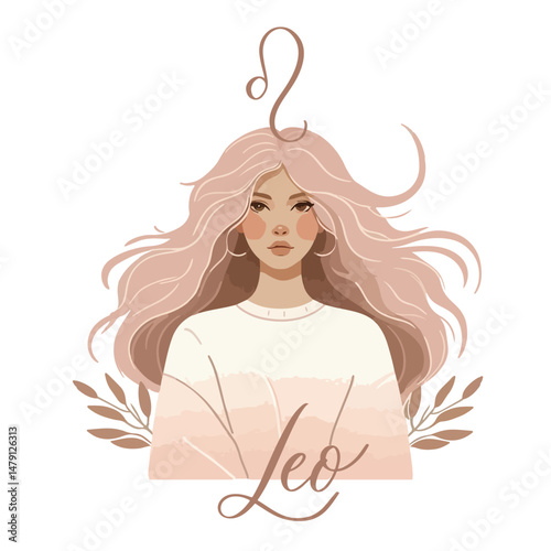 Zodiac girl Leo. Vector astrological signs as a beautiful woman. Future telling, horoscope, alchemy, spirituality, occultism, fashion.