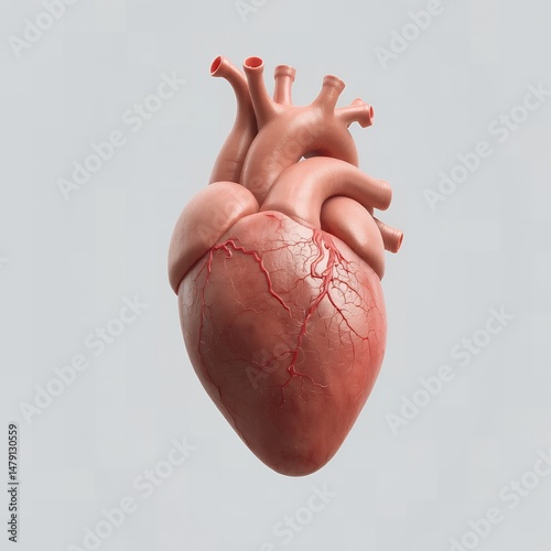 Detailed 3D Render of a Human Heart Anatomy Model showing chambers and vessels
