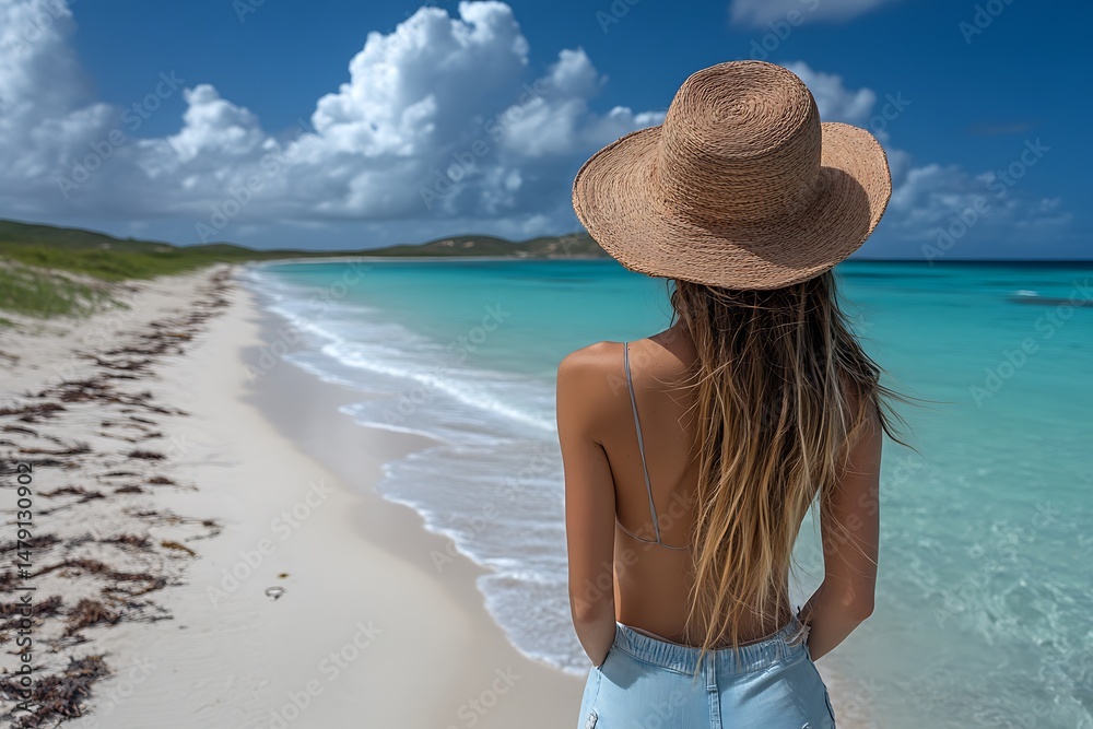 Woman on beach, ocean view Woman on beach, ocean view