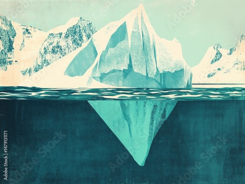 Iceberg's hidden portion depicted in a graphic illustration.