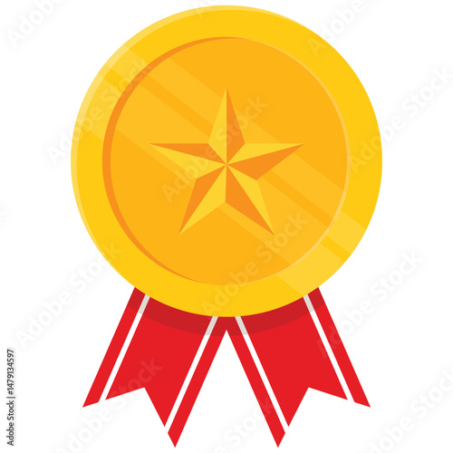 Success Element. Vector illustration of A golden medal with a red ribbon symbolizing achievement and excellence. Isolated on background